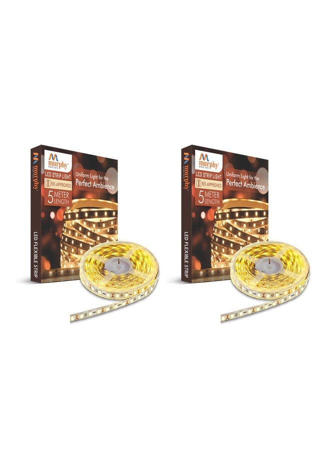 مورفي شريط إضاءة LED من مورفي بقوة 35 واط، طراز 2835، إضاءة عالية السطوع، طول 5 أمتار (120 مصباح LED/متر) (أبيض دافئ، عبوة من قطعتين) مع مشغل 12 فولت تيار مستمر 3 أمبير. - Image 1